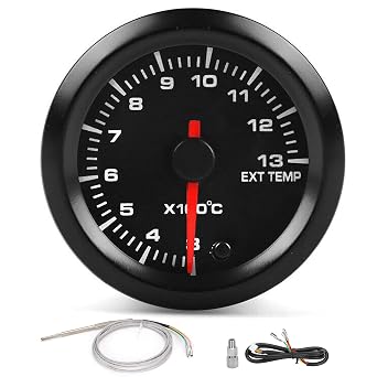 Exhaust Thermometer, EGT Gauge, Exhaust Thermometer, 2.0 inches 52 mm, 300-1300 °C, 7 Color Backlight, DC10-15 V, Sensor Included, For 12 V Cars