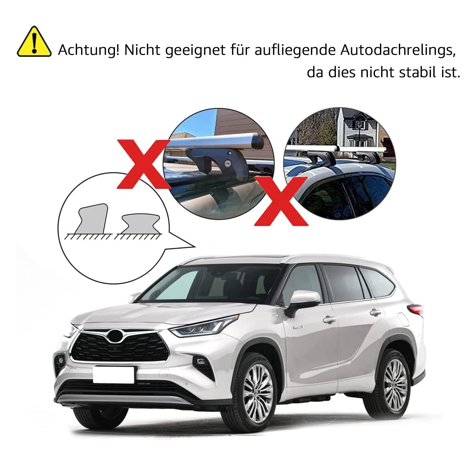 Amazon Basics Dachträger mit Querträger, 132 cm, für Spannweiten von bis zu 117 cm zwischen erhöhten Seitenschienen mit Spalt, 2er-Pack, Schwarz/Silber