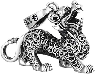 Vintage Silver Plated Copper Chinese Mythical Beast Brave Troops Pixiu Pi Yao Tibetan Buddhist Pendant Necklace