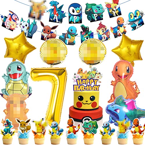 Ballon 7 Ans Anniversaire, 8 Ballon Aluminium + 1 Ballon 7 ans + 1 Bannière Joyeux Anniversaire + 24 Décoration de Petit Gâteau + 1 Cake Topper Anniversaire, Ballons Anniversaire Enfants… Cover