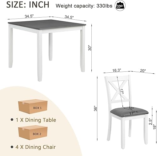 Miniatura 3 de KEIKI Juego de mesa de comedor de altura estándar de 5 piezas con mesa cuadrada y 4 sillas tapizadas con respaldo en forma de X, para 4 personas,