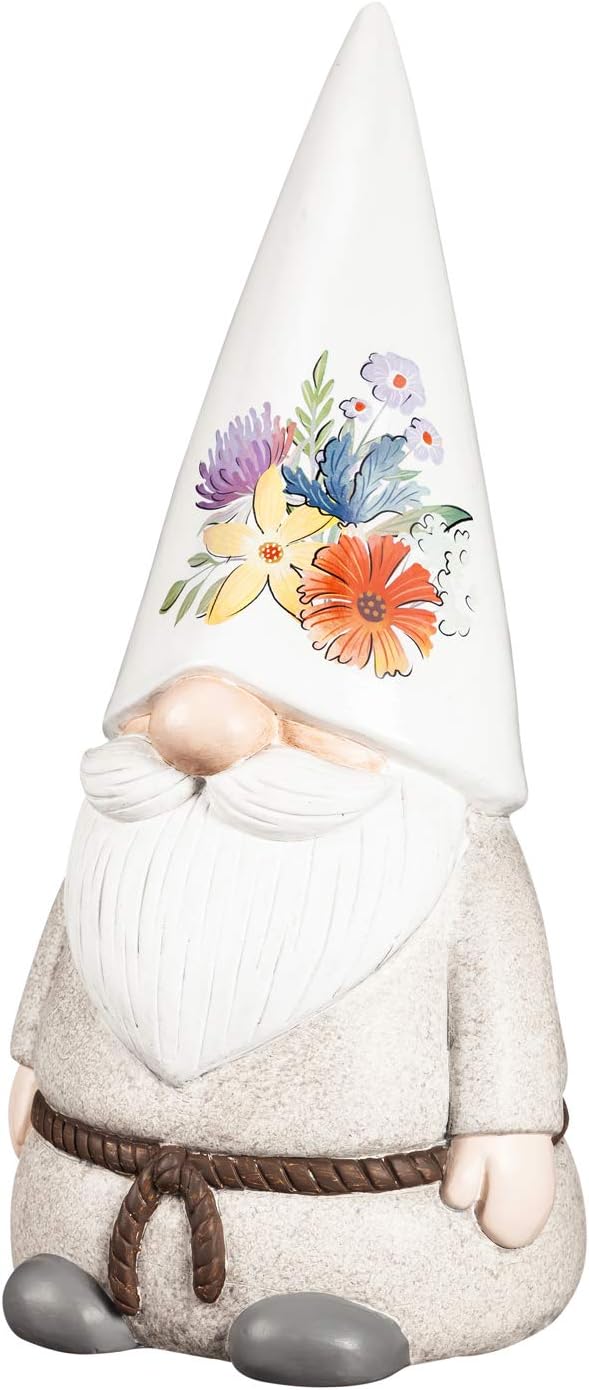 Evergreen Garden 14" H Ceramic Wildflower Gnome Garden Statuary Garden Décor and Accessories for Home and Yard