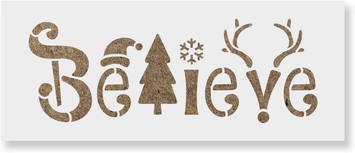 Believe Christmas Stencil - Craft Supplies, Christmas Stencil for Painting, Easy Christmas Craft, Merry Stencils