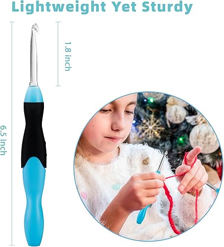 Miniatura 5 de Votris Juego de ganchos de ganchillo iluminados 11 en 1 para principiantes, agarre suave ergonómico, luz recargable, cabezales intercambiables, kit