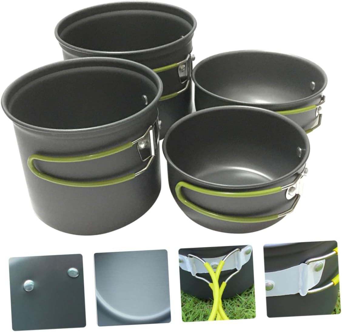 Portable Camping Cookware Set for 2-3 People 4-Piece Aluminum Alloy Cooking Utensils Lightweight Outdoor Cooking Kit Lid for Backpacking and Picnics