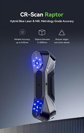 Creality 3D Scanner CR Scan Raptor 3D Scanner, 0.02 mm Industrial Precision, 7 Blue Laser Tech, 0.1 mm, 20 fps NIR, 60 fps Scanning Speed for Objects 5-2000 mm for K1, K1C, K1 Max(Windows/MacOS)