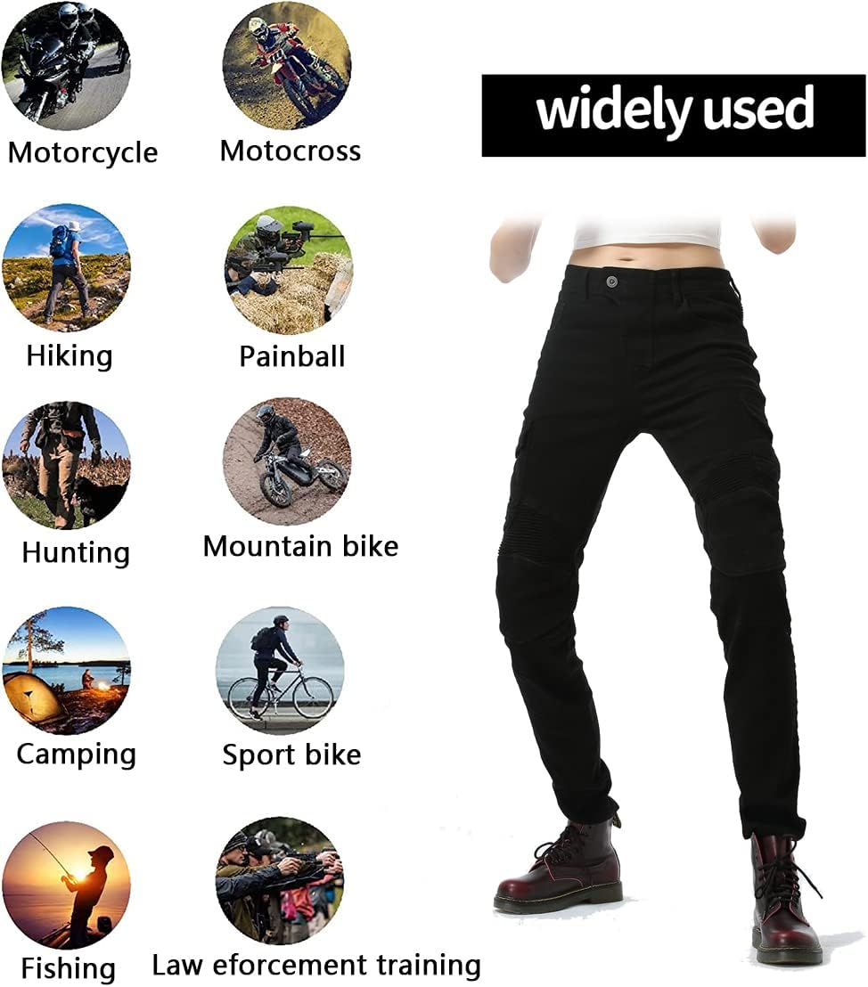 LOMENG Motorcycle Riding Pants Motorcycle Jeans Slim Fit with CE Knee Hip Removable Protectors Armor for Women