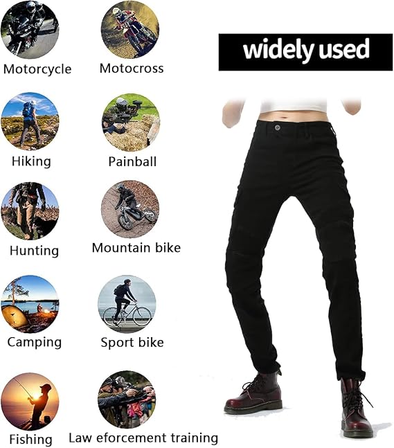 LOMENG Motorcycle Riding Pants Motorcycle Jeans Slim Fit with CE Knee Hip Removable Protectors Armor for Women