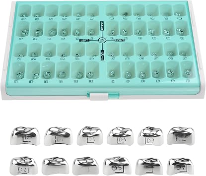 Kid Denture Kid Crowns Preformed Metal Crown Stainless Steel Temporary Crowns Orthodontic Material Therapy Tools 48Pcs/Box