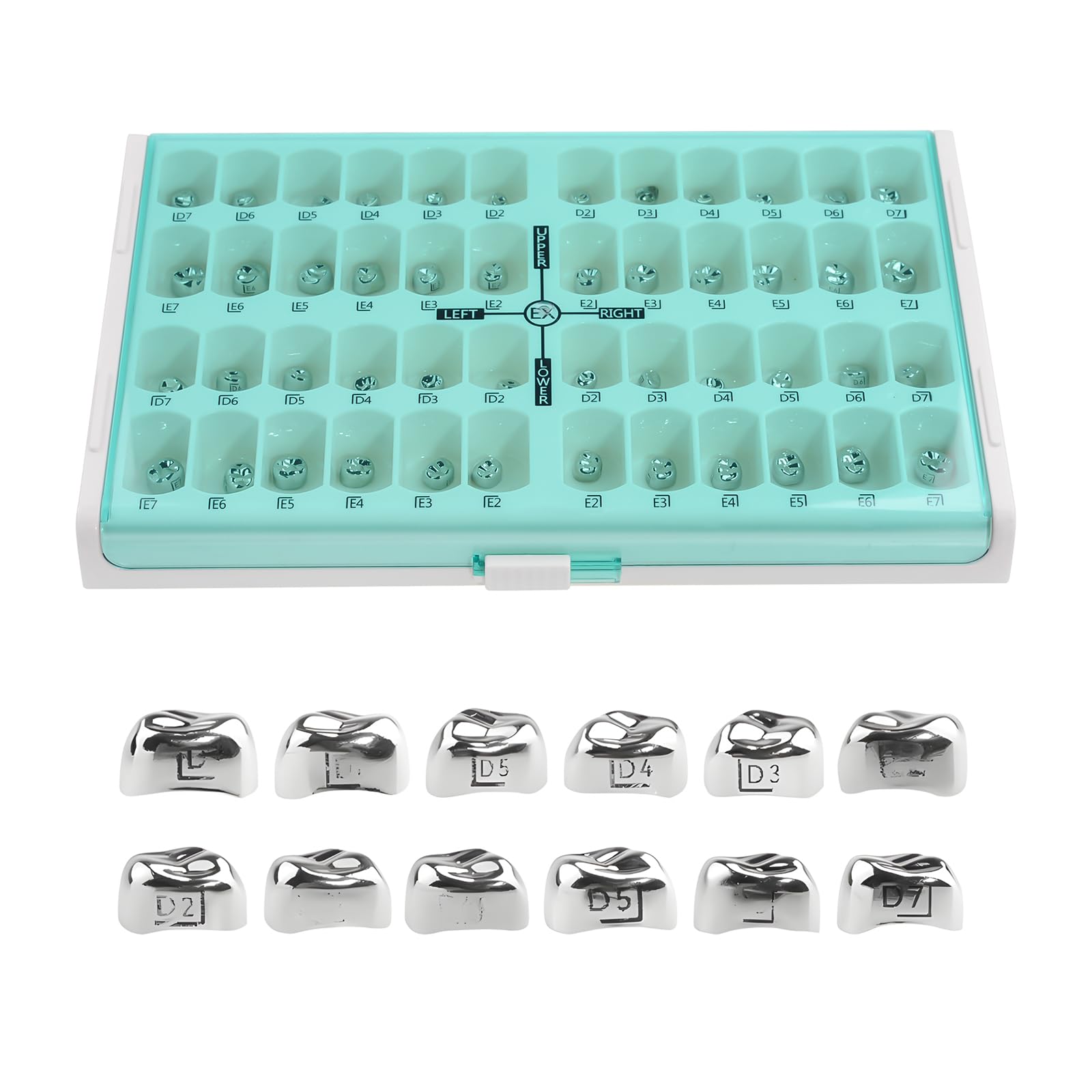 Kid Denture Kid Crowns Preformed Metal Crown Stainless Steel Temporary Crowns Orthodontic Material Therapy Tools 48Pcs/Box