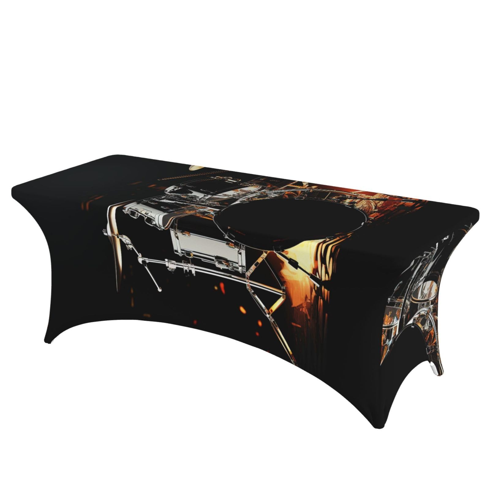Fodpand Black 6Ft Spandex Table Cloth For Rectangle Tables - Drummer Tablecloth Protector, Washable And Wrinkle Resistant Stretch Patio Table Cover For Event, Wedding, Banquet & Parties