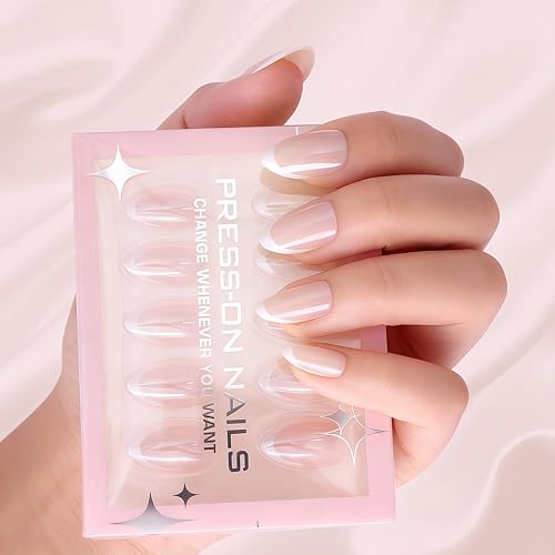 French Tip Press On Nails Acrylic - Short Almond Fake