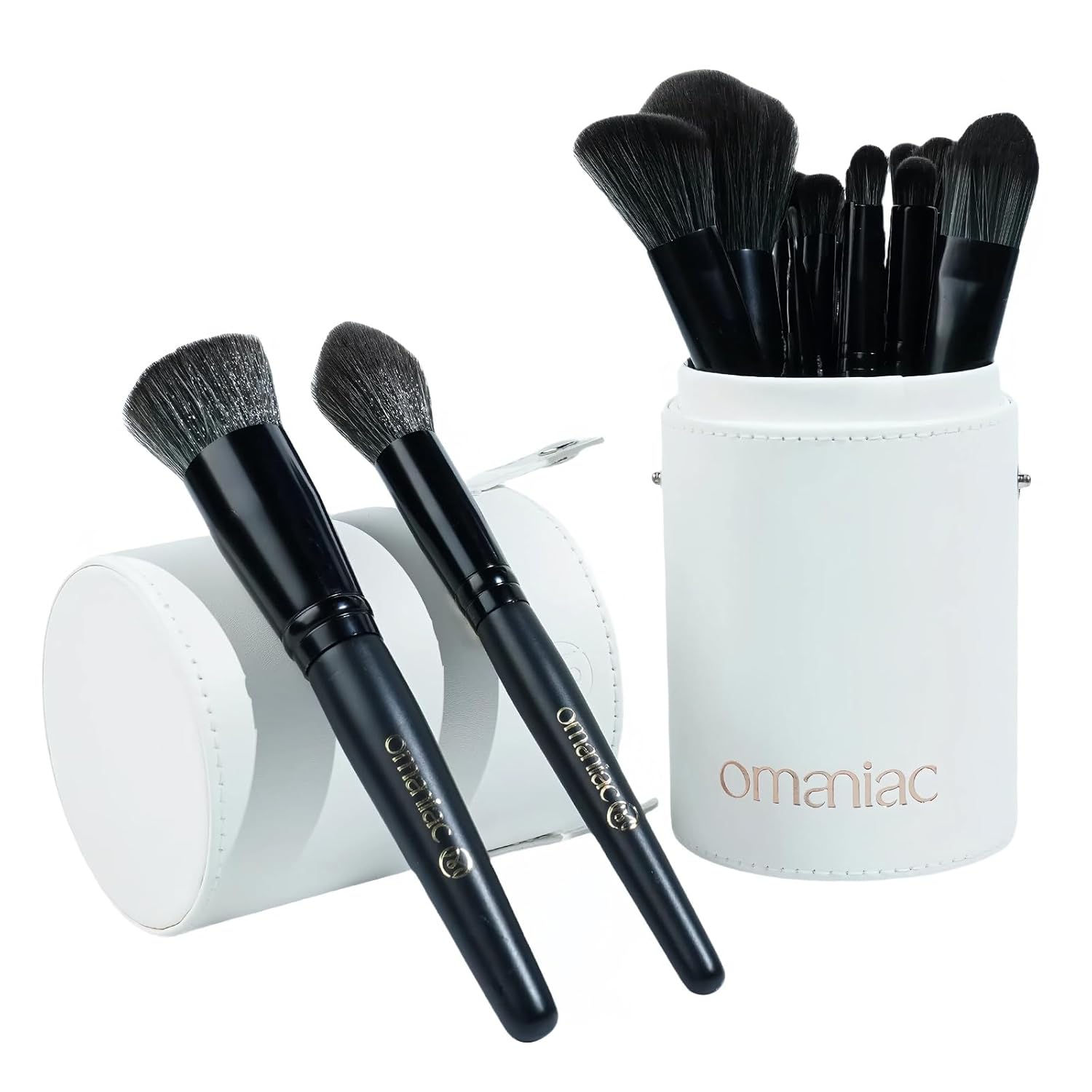 OMANIAC Makeup Brush Set Professional, 20Pcs Pearlescent Wood Handle Makeup Brushes, Premium Cruelty-Free Synthetic Fiber Hair, Travel Make up Brushes Set with Case (Black)