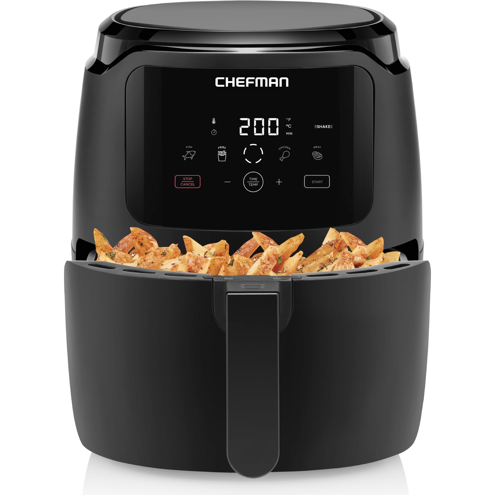 Friggitrice ad aria digitale Chefman 5 litri per famiglie, controllo digitale one touch, patatine, pollo, carne, pesce, parti antiaderenti lavabili in lavastoviglie, spegnimento automatico, nera
