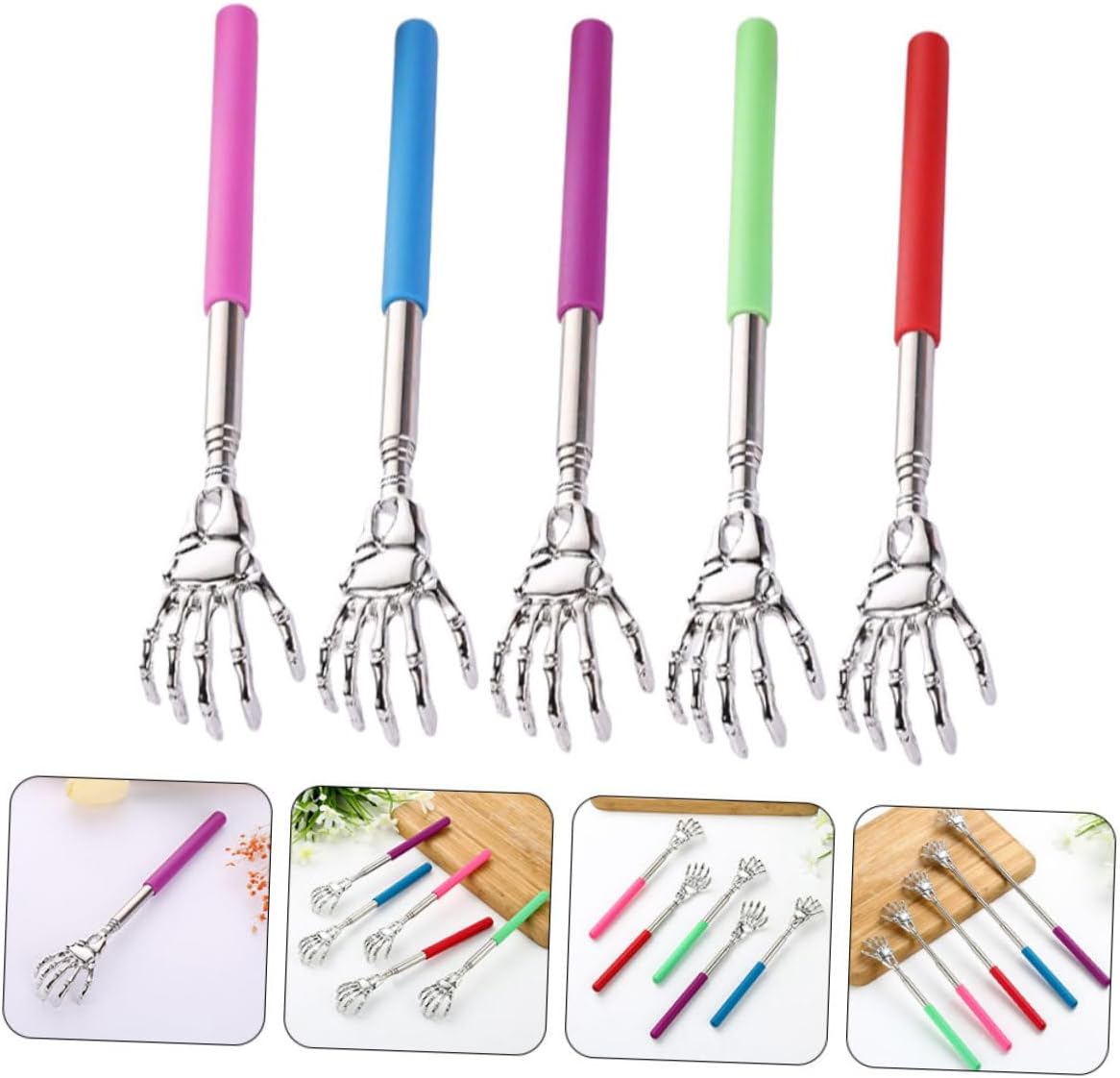 5Pcs Retractable Stainless Steel Back Scratcher Portable Itch Relief Tool for Adults and Seniors Manual Body Scratcher with Multi-Color Handles Lightweight and Easy to Carry