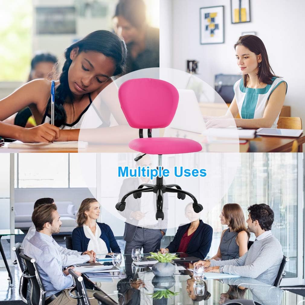 Office Chair Desk Chair Computer Chair with Lumbar Support Without Armrest Modern Executive PU Leather Adjustable Task Chair Rolling Swivel Mid Back Task Chair for Adults, Girls(Pink)
