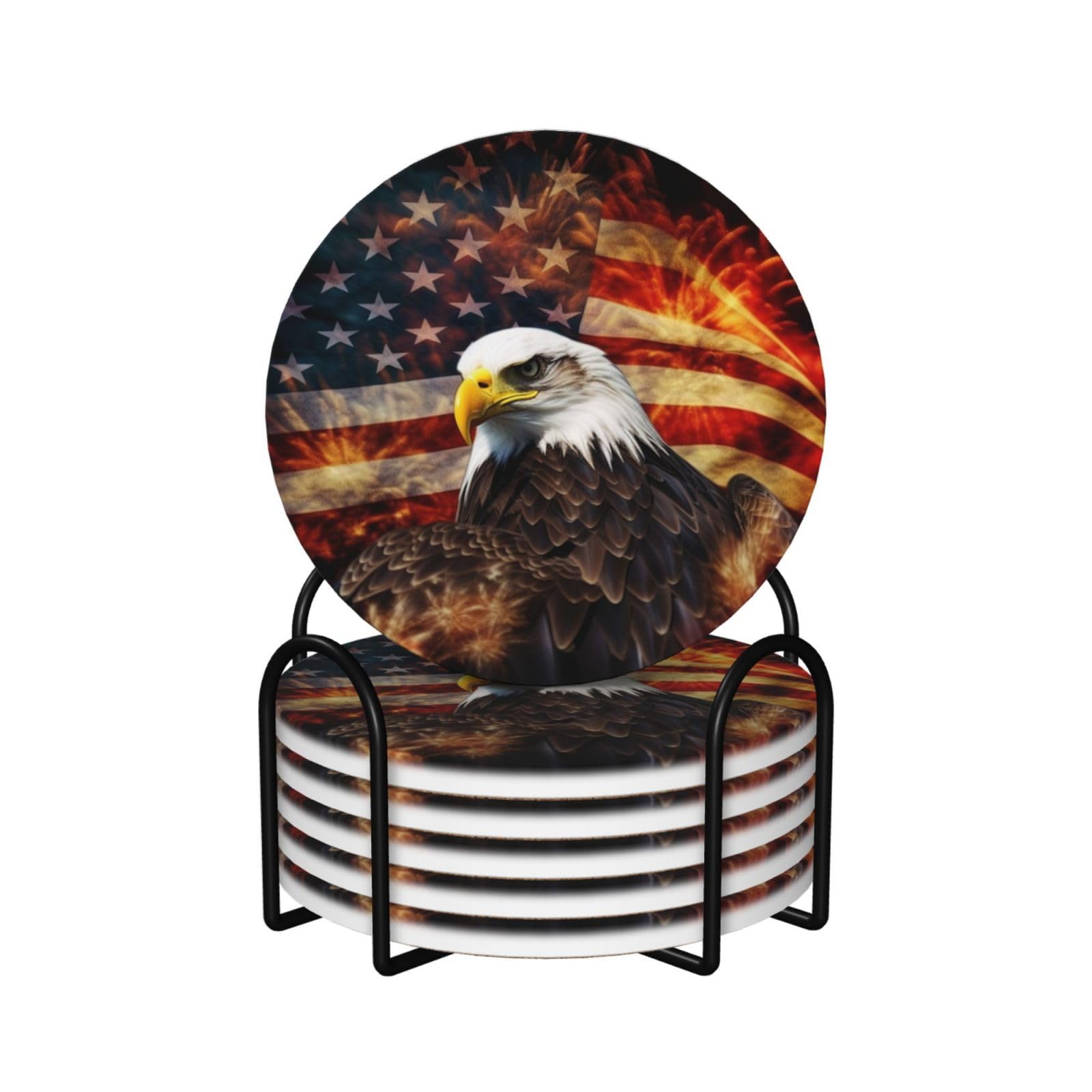 Dessous de verre en céramique antidérapants avec support au motif drapeau américain