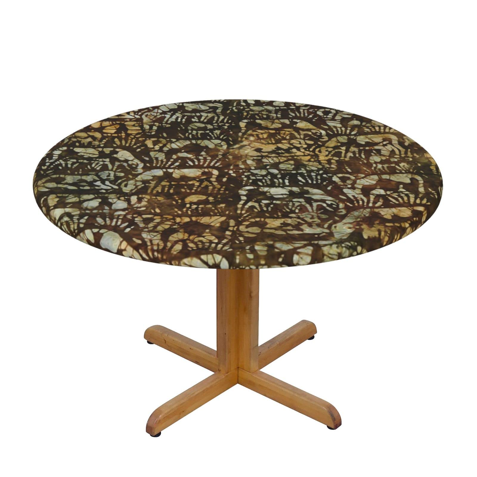 Lsjuee Round Fitted Tablecloth 45-50in Elastic Edged Table Cloth for Kitchen Dining Party Home Decor - Abstract Cow Pasture Brown