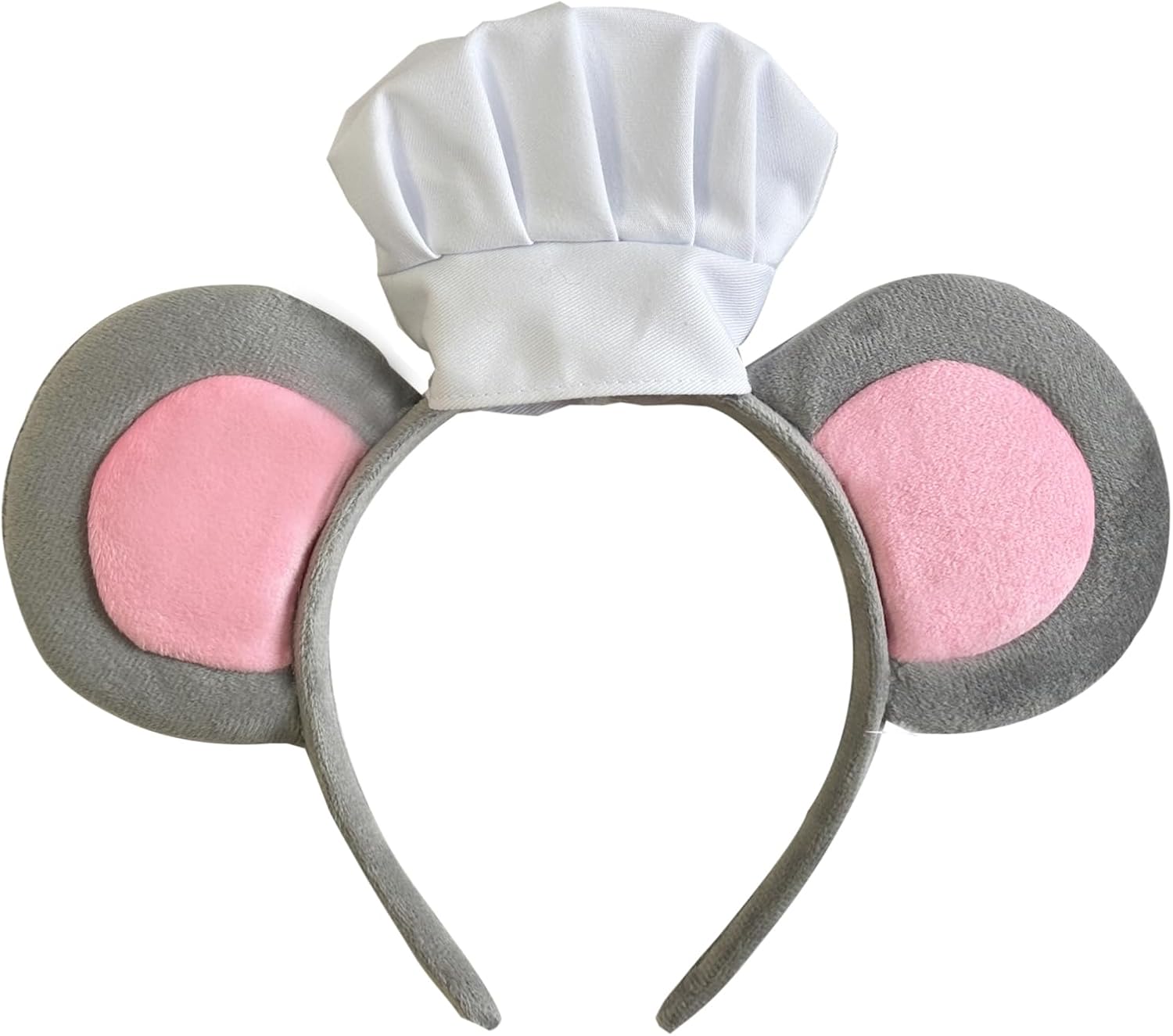 YOWOCAL Mouse Ears Headband with Chef Hat Rat Hair Hoop Costume Accessory for Adults Halloween Cosplay