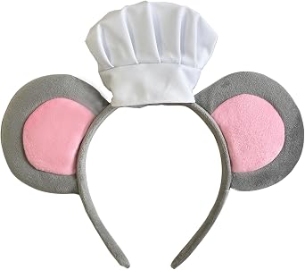YOWOCAL Mouse Ears Headband with Chef Hat Rat Hair Hoop Costume Accessory for Adults Halloween Cosplay