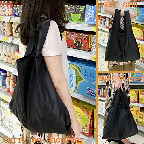 Lkex 6 Pack Reusable Grocery Bags Black Large Foldable Reusable Shopping Bags With Attach Pouch Fashion Eco-Friendly Bag Lightweight & Durable Tote Bags Machine Washable For Women Men (Black) #TOP4