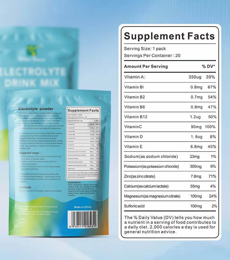 Electrolyte Drink Mix Powder – Zero Sugar Hydration Drink, Low Sodium Electrolyte Beverage for Daily Hydration & Active Lifestyles – 20 Travel Sachets