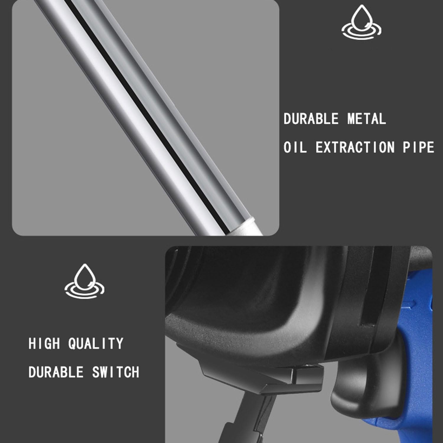 Bomba eléctrica para bidones 80-150 l/min Velocidad ajustable Longitud del tubo 92 cm Succión de alto caudal, para diésel/queroseno/fluidos hidráulicos/aceite comestible Aluminum-tube