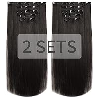 Vista 34 de HSPJHTM Extensiones de cabello castaño rojizo con clip, extensiones de cabello sintético de 22 pulgadas para Halloween, extensiones de cabello