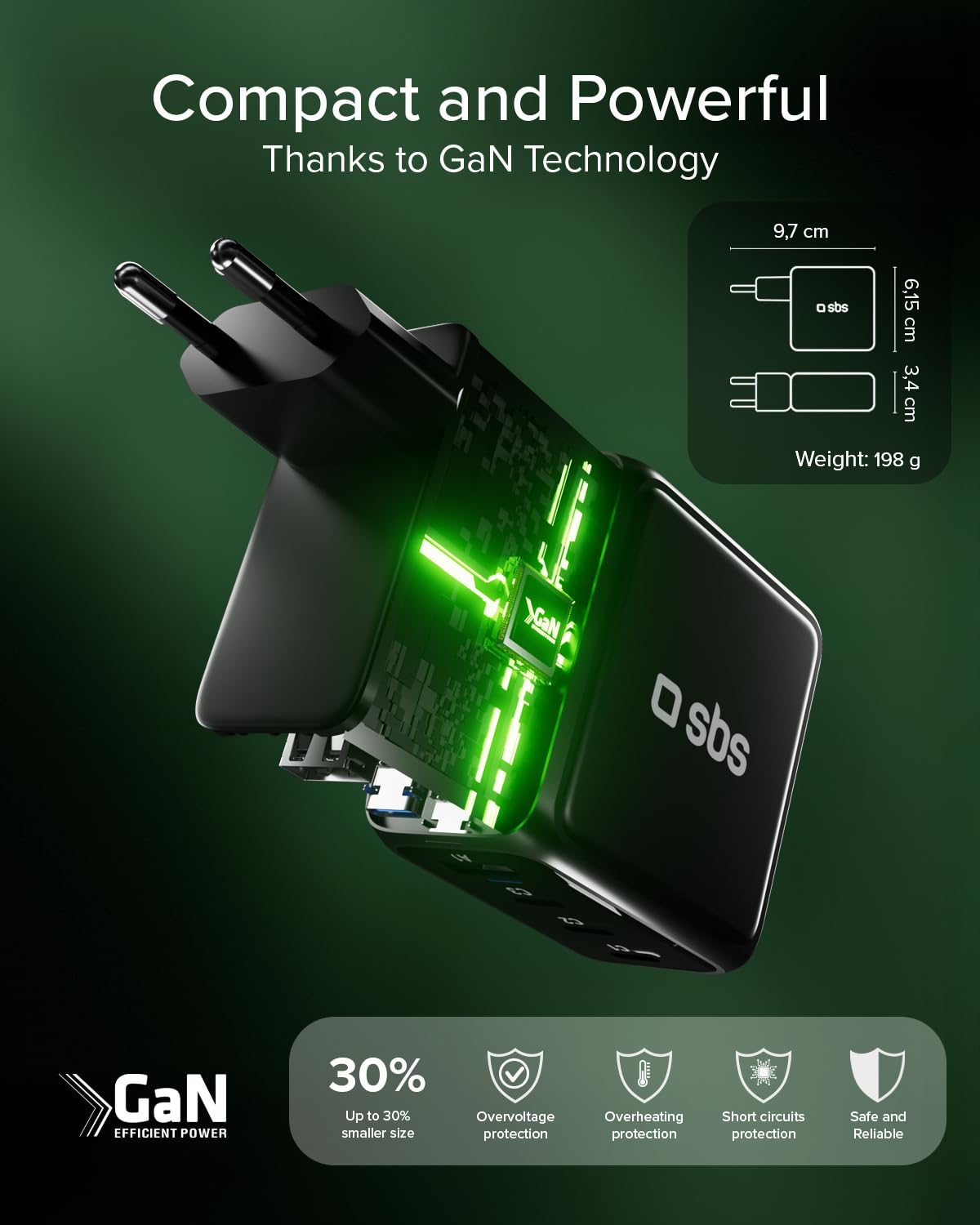 SBS Pulse Power 140W USB-C, GaN-Technologie, Power Delivery (PD 3.1 PPS), AI Smart Display, Touch-Steuerung, AFC, Netzteil mit Schnellladen, Ladegerät für Notebook, Tablet, iPhone, Android