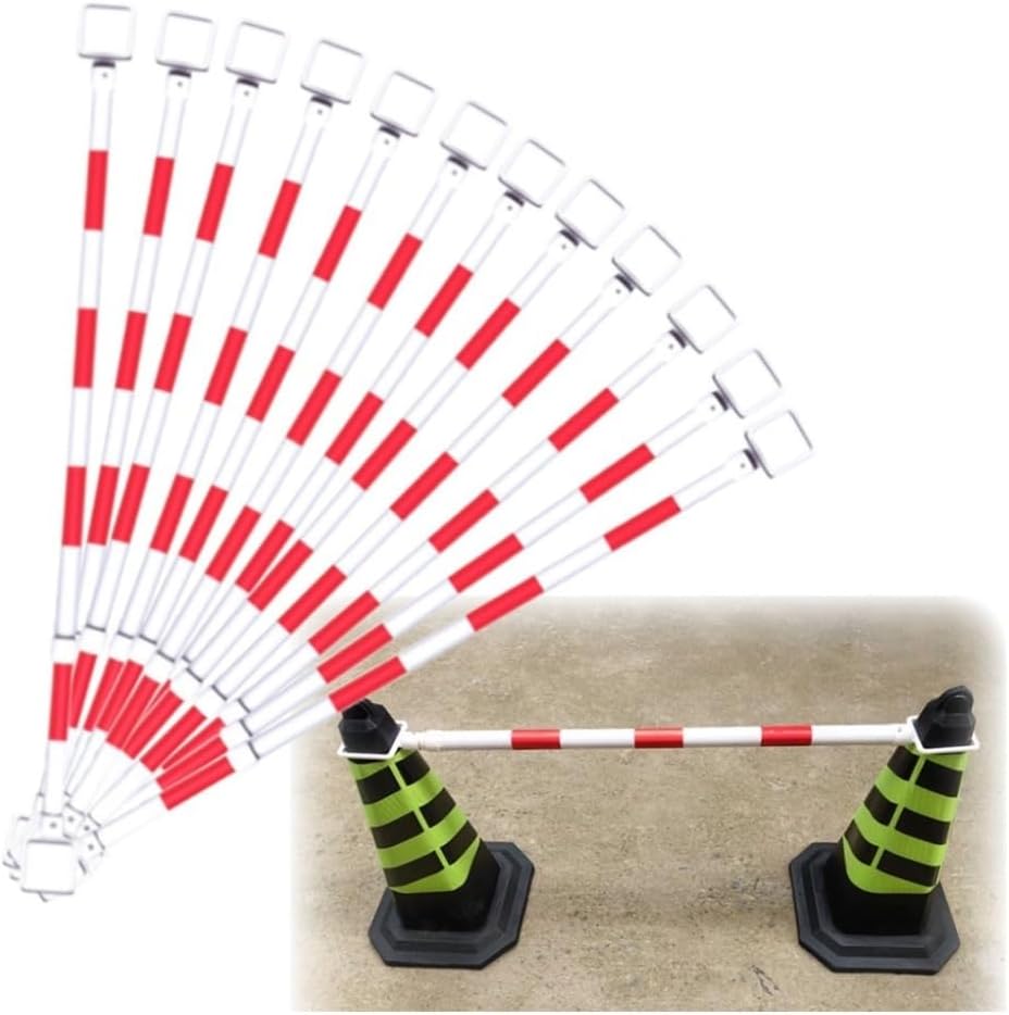 Telescopic Traffic Barrier Pole 4.1-6.56 Ft, Set of 12 Red & White Extendable Safety Cones for Road Construction & Parking, Perfect for Traffic Control & Safety Management