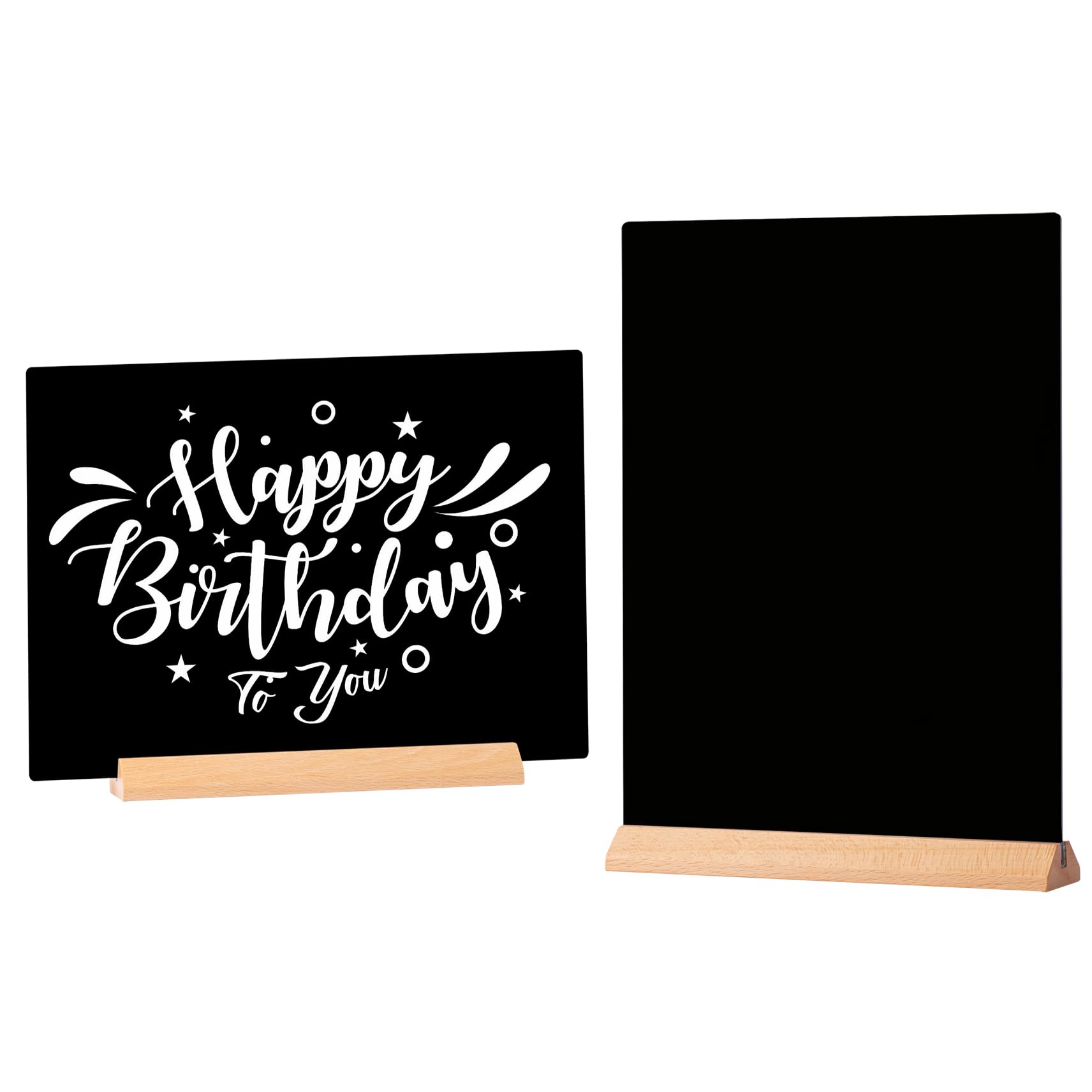 Tableau Noir A4, 2 Pièces Mini Tableaux Noirs avec Supports en Bois, Double Face Ardoise Craie Signes, Étiquettes de Prix en acrylique pour Menus Mariage Bar Café