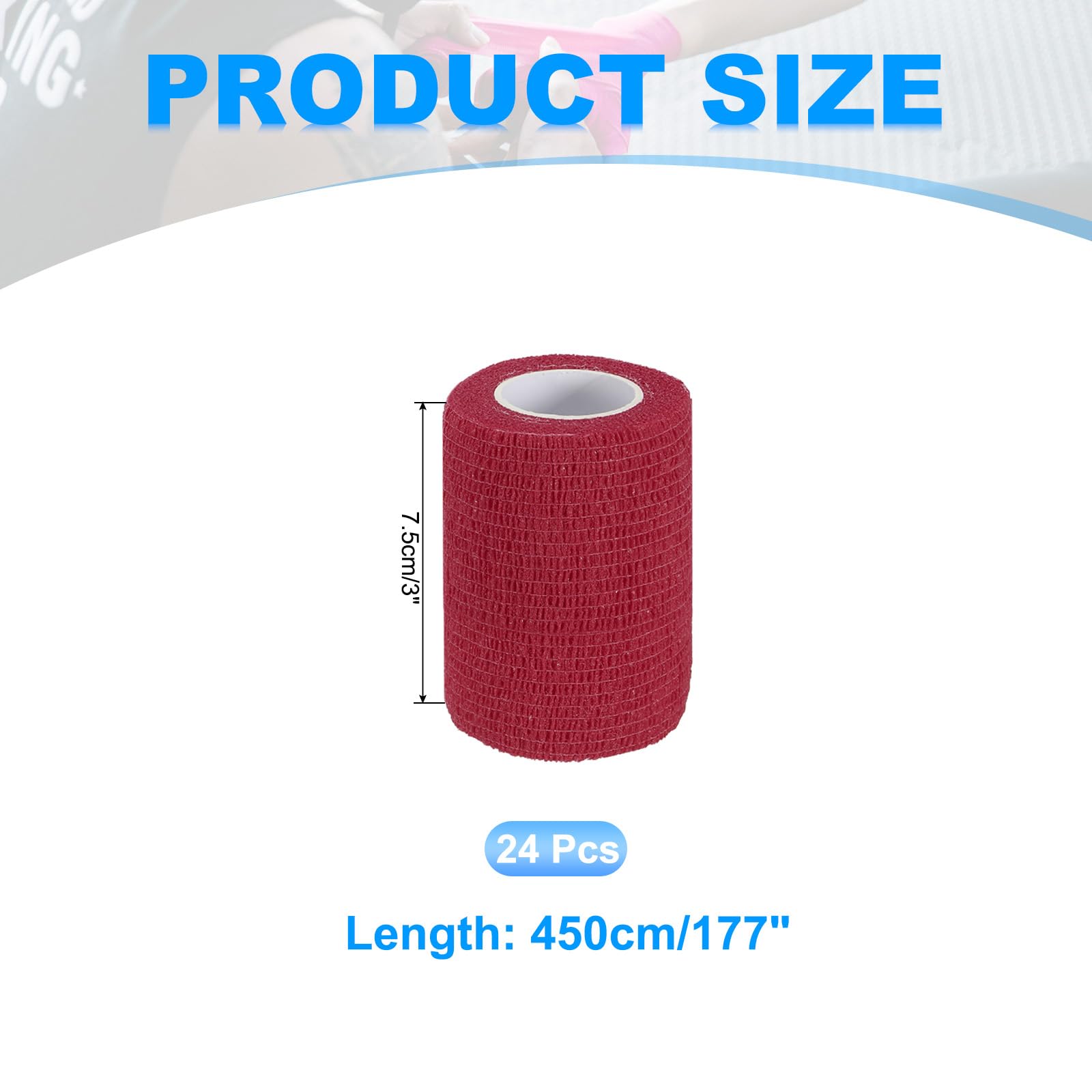 PATIKIL Benda Autoadesiva 177" X 3", 24 Pezzi Benda Elastica Autoaderente Traspirante Per Sport Polso Caviglia Nastro Atletico Estensibile, Rosso Scuro