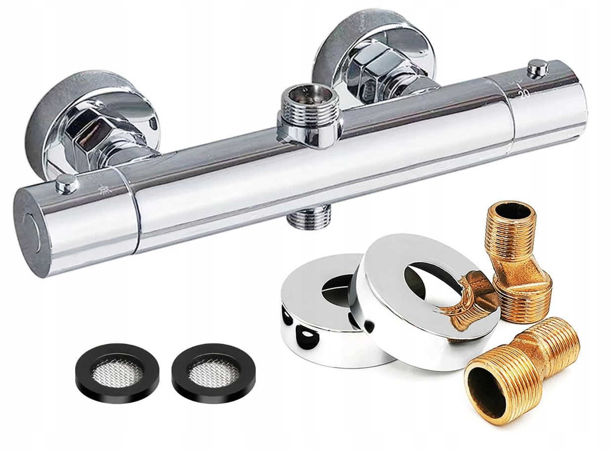 Brausethermostat 38°C Thermostatarmatur Dusche Chrom Messing Wandmontage 150 mm Anschluss für Duschsystem