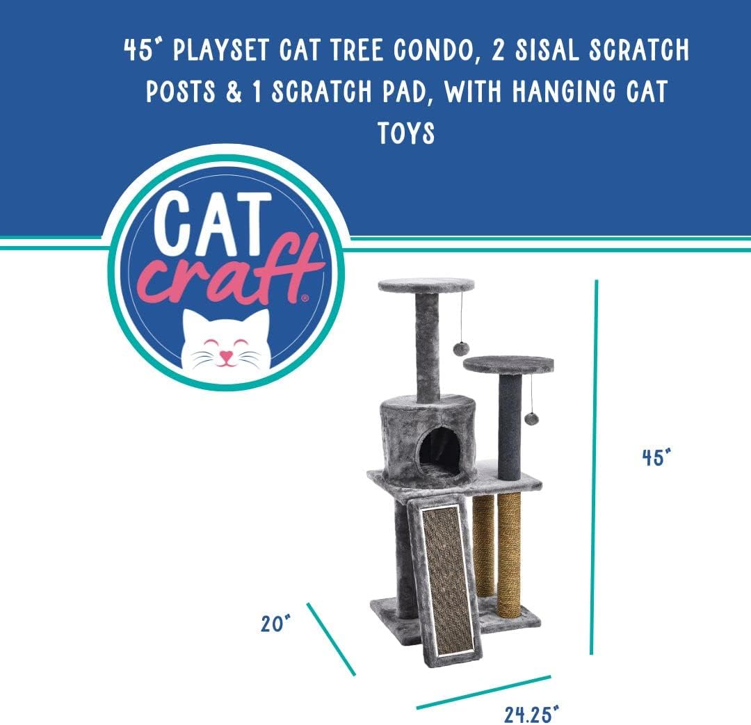 review Cat Craft Plush Cat Condo Duplex with Integrated Cat Toys & Scratchers, Gray, Large (53