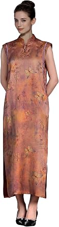 HangErFeng Women Fragrant Cloud Silk Jacquard Butterfly Pattern Print Midi Dress 3066