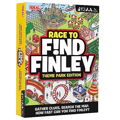 IDEAL | Race to Find Finley Theme Park Edition: Gather clues, search the map. How fast will your team find Finley? | Family Games | 2+ Players | Ages 7+