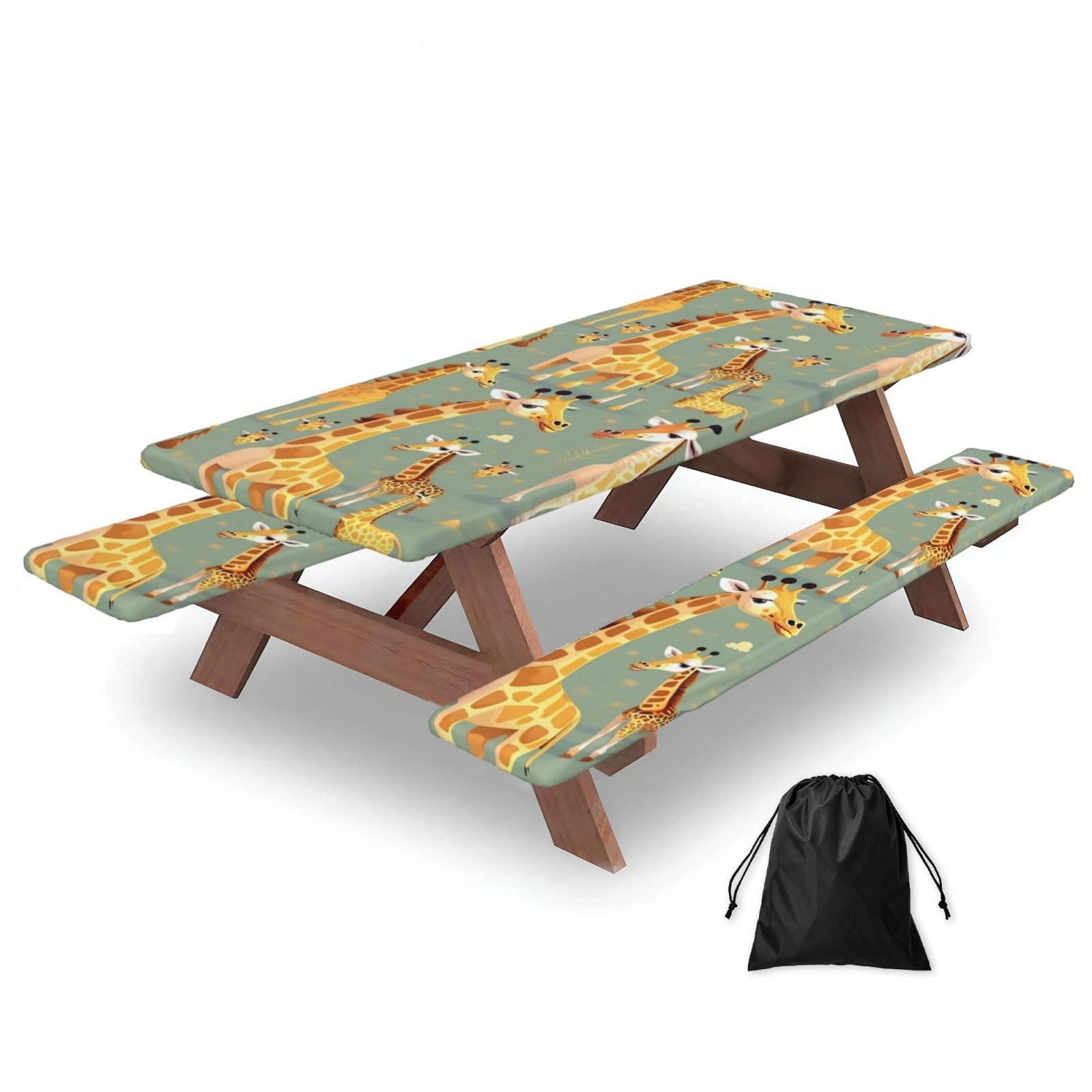 Zyjhyy Black Cute Wild Cartoon Giraffes Print 3 Pack Wipeable Picnic Bench Cover And Table Cover Lightweight Table Cloth For Camping Outdoor