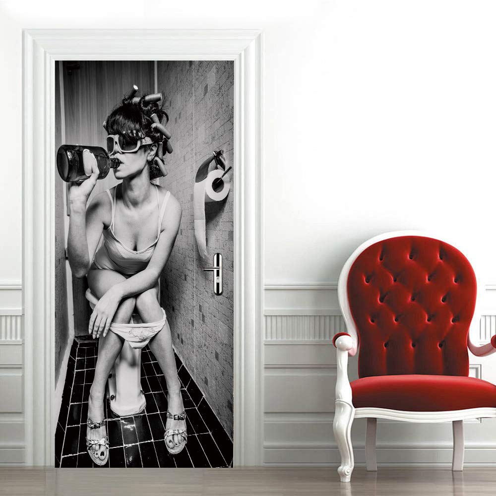 Sticker de porte 3D trompe l'oeil femme 93x205 cm en vinyle auto-adhésif pour chambre