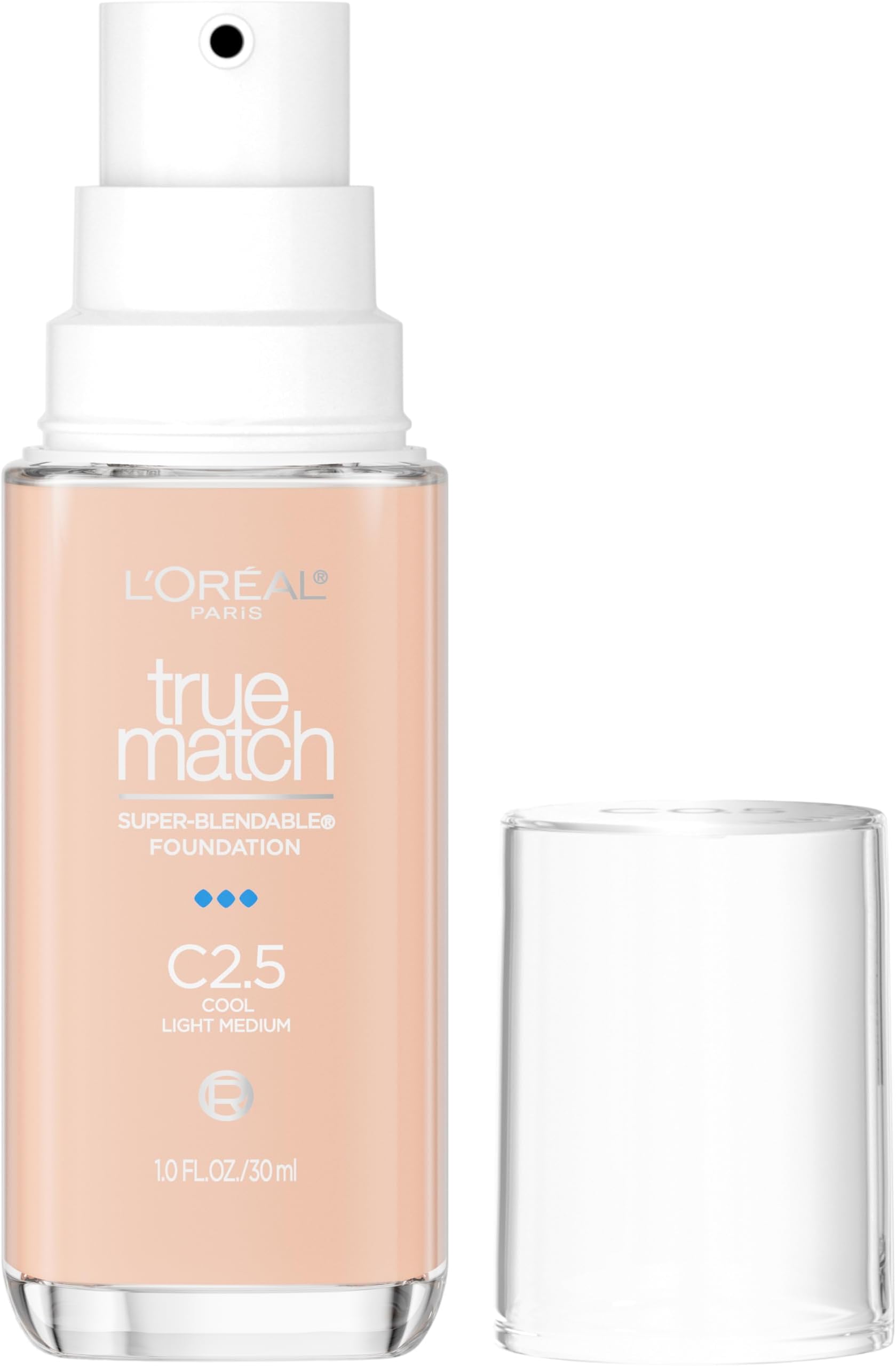 L'Oreal Paris True Match Super-Blendable Foundation, Medium Coverage Liquid Foundation Makeup, C2.5, Light Medium, 1 Fl Oz