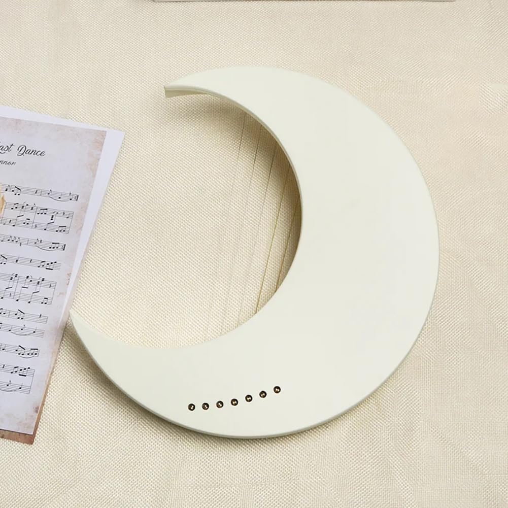Arpa A Forma di Luna, Arpa Tradizionale A 7 Corde, Portatile 7 Corde Lyre Harp Strumento Musicale, Legno Massello Lyre Harp con Chiave di Accordatura, Bianco