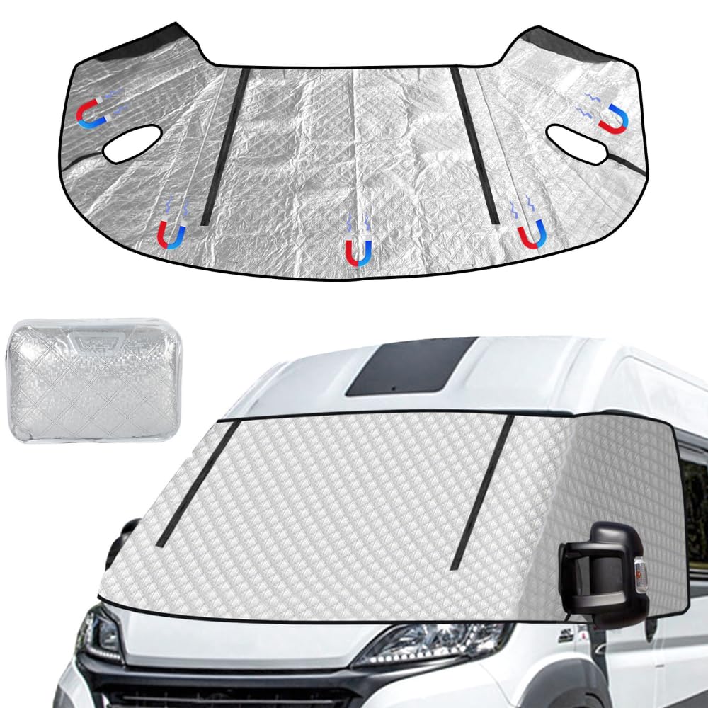 Funda para parabrisas de autocaravana con doble cremallera para Fiat Ducato, Peugeot Boxer, Citroen Relay X250/290, cubierta magnética de aluminio impermeable con aislamiento térmico, resistente