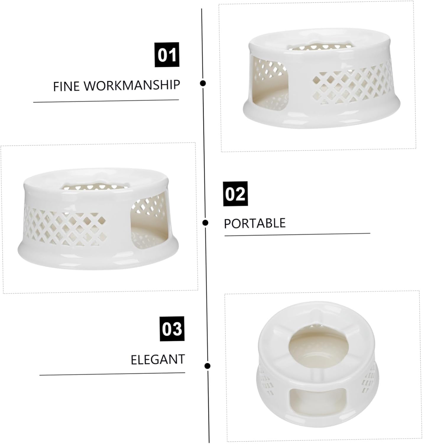 Ceramic Teapot Warmer Candle Holder White Multifunctional Porous Ventilation Base for Tea Light with Elegant Design for Living Office Tea House Coffee Shop Use