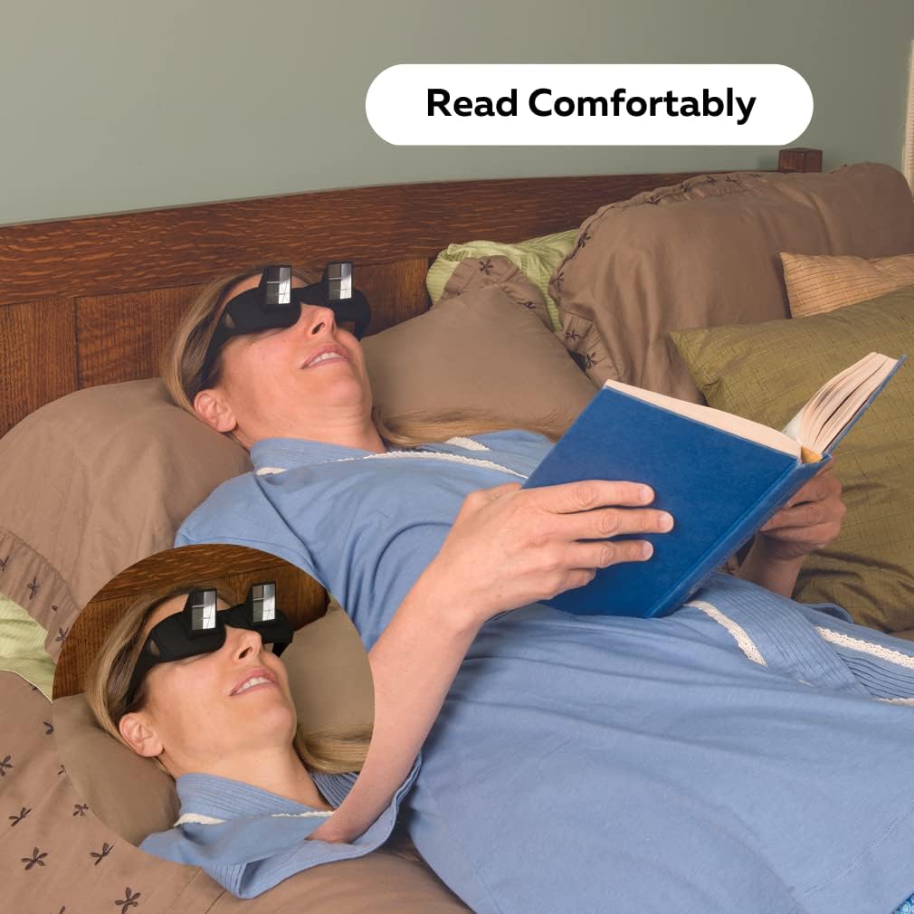 Evelots Bed Prism Glasses for Reading, Gaming or Watch TV While Lying Down-90 Degree Pinhole Spectacles-Lazy Readers Mirror Periscope High Definition-Clear & Bright Image-Unisex