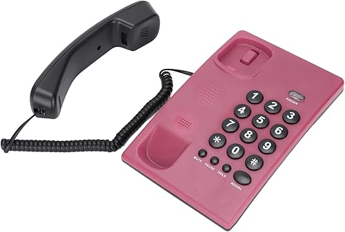 Miniatura 5 de Acogedor Teléfono con cable, teléfono fijo de escritorio, batería, color único, teléfonos fijos de oficina para el hogar (rojo rosa)