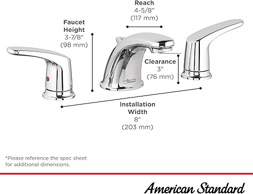 Miniatura 5 de American Standard 7075800.295 Colony Pro - Grifo de baño de 2 manijas de arco bajo con montaje de drenaje emergente, 1.2 GPM, níquel cepillado