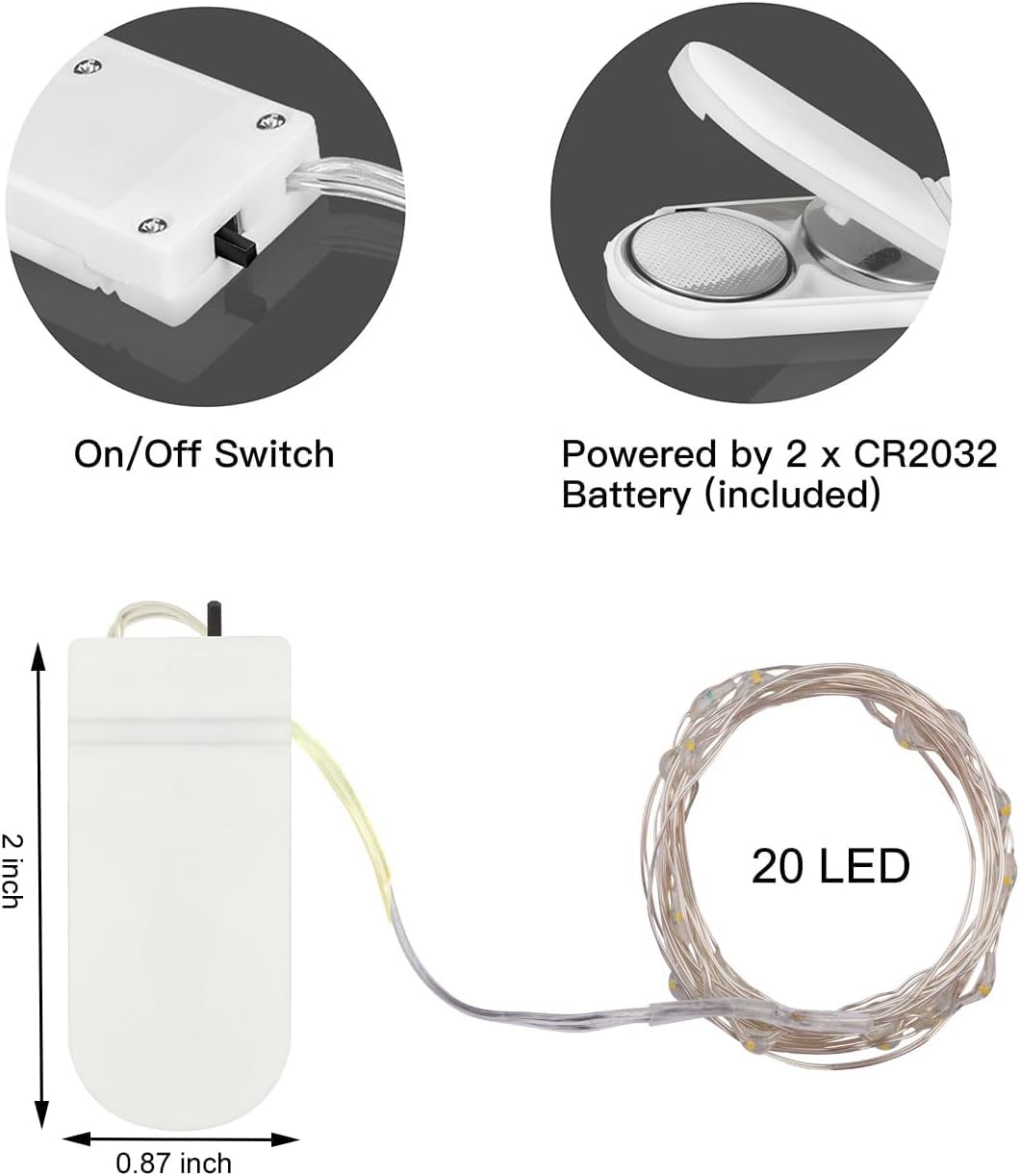 Lichterkette batteriebetrieben, 2,1 m, 20 LEDs, Silberdraht, warmweiß, für Hochzeiten, Partys, Bastelarbeiten, Einmachgläser, Weihnachtsdekoration, 24 Stück