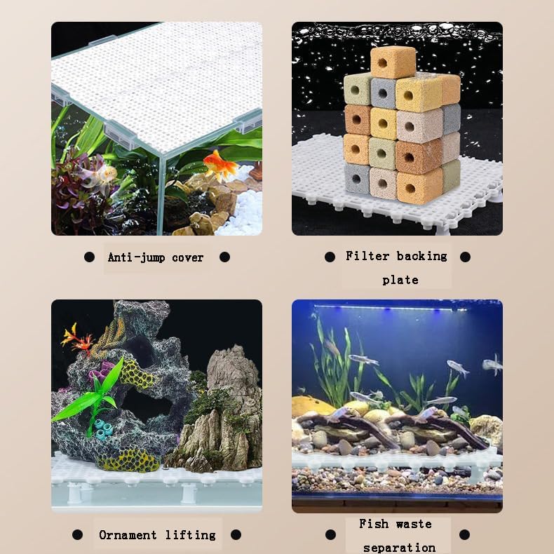 10Pcs Aquarium Fish Tank Bottom Tray Grid Isolation Plastic Egg Crate Aquarium Filter Bottom Board Partition Net Pane Separator,Black