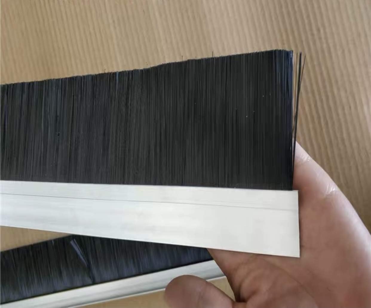 Two Pieces 36 Inch Long Garage Door Sweep Weather Striping, with h-Shape Aluminum Alloy Base Holder, Holding 4 Inch Long Black Nylon Door Soft Brush Bristle, Seal Garage Door or Any Gap (36, 4 inch)