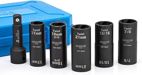 Miniatura 4 de NEIKO 02340A Juego de dados giratorios, extractor de tuercas de llanta de 6 piezas, SAE y métrico, 12 pulgada Dr. Impact Flip, 6 puntos, rueda de