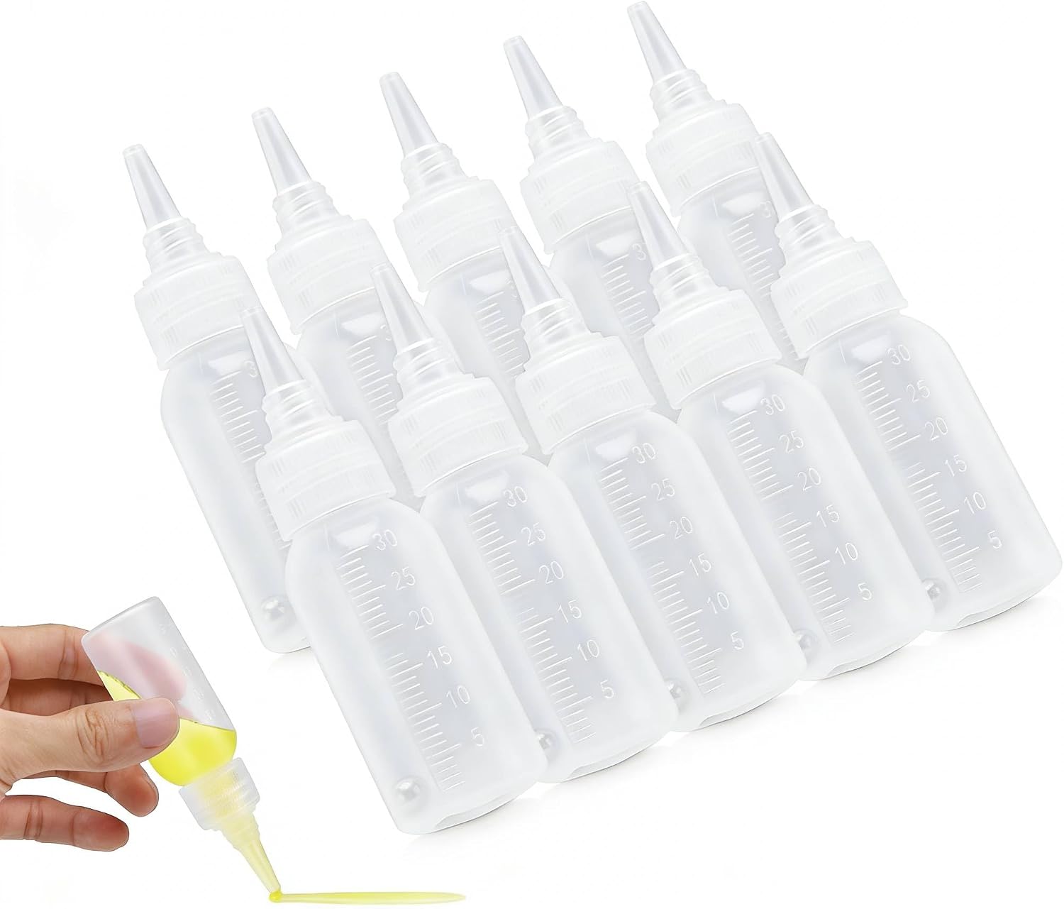 Paint Bottle,10 Pack Airbrush Paint Bottles Jars Plastic containers 1oz/30ml of Acrylic Storage Mixing with Ball jar Bottle Mixer resealable Empty Small Squirt 1inch Container Squeeze
